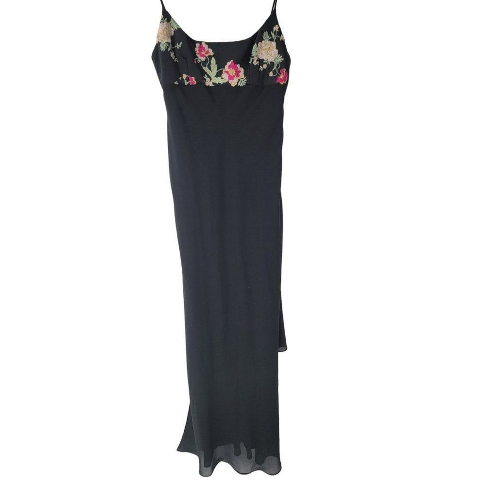 Black Floral Dress Vintage 1995 Scarf Sheer Black Market Unite Tag - Picture 2 of 6